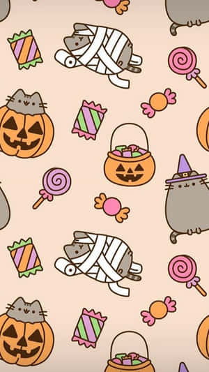 Cute Halloween Catsand Candies Pattern Wallpaper