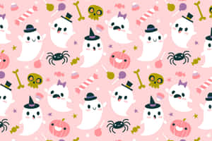 Cute_ Halloween_ Pattern_ Ghosts_and_ Candies Wallpaper