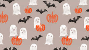 Cute Halloween Pattern Ghosts Bats Pumpkins Wallpaper