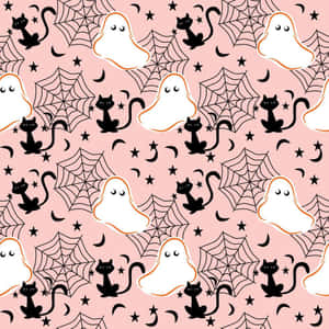 Cute Halloween Pattern Ghosts Cats Wallpaper
