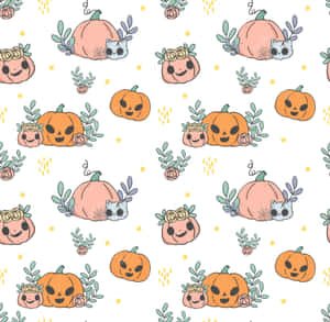 Cute Halloween Patternwith Pumpkinsand Skulls Wallpaper