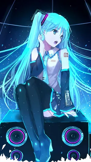 Cute Hatsune Miku Speakers Phone Wallpaper