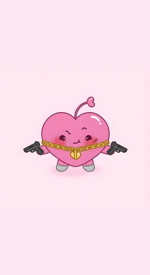 Cute Heart Character With Guns Wallpaper