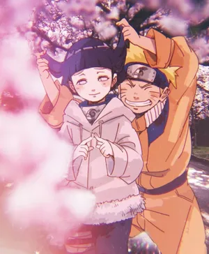 Cute Hinata And Naruto Neon Pink Sakura Tree Wallpaper