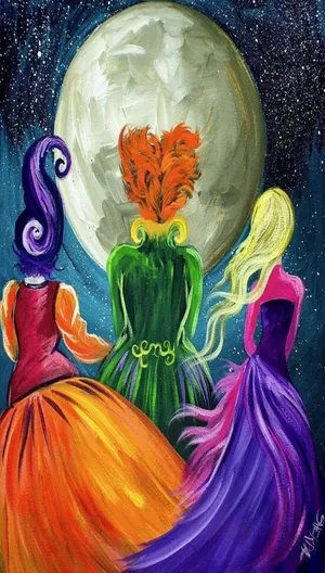 Cute Hocus Pocus Fanart Painting Moon Wallpaper