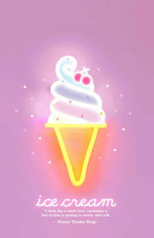 Cute Ice Cream Neon Sign With Cherry Topping Wallpaper