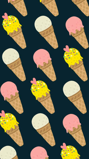 Cute Ice Cream On Dark Black Wallpaper