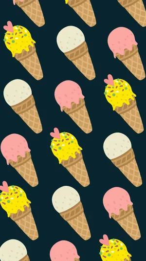 Cute Ice Cream On Dark Black Wallpaper
