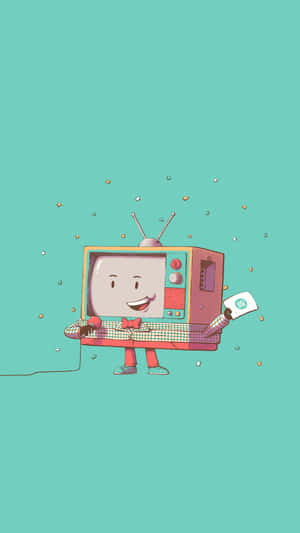 Cute Iphone Teal Animated Television Wallpaper