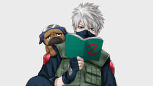 Cute Kakashi And Pakkun Reading Forbidden Book Wallpaper