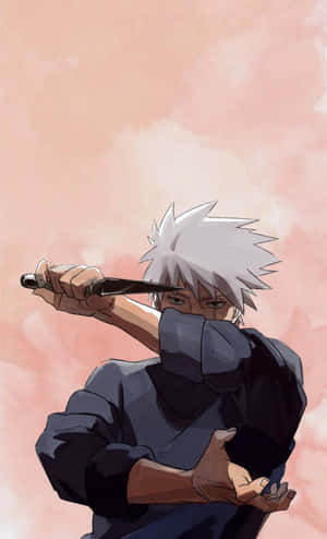 Cute Kakashi With A Kunai Knife Wallpaper