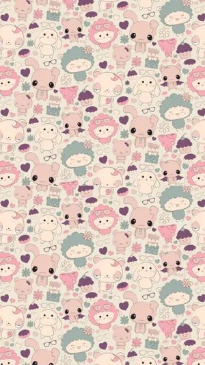 Cute Kawaii Animal Pattern Wallpaper