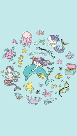 Cute Kawaii Mermaid Swimming Under The Sea Wallpaper