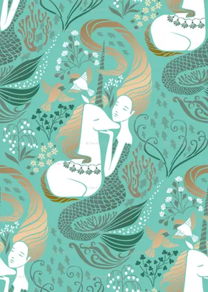 Cute Kawaii Mermaid With Sparkling Background Wallpaper