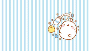 Cute Kawaii Molang Blue Stripes Wallpaper