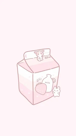 Cute Kawaii Pink Milk Box Wallpaper