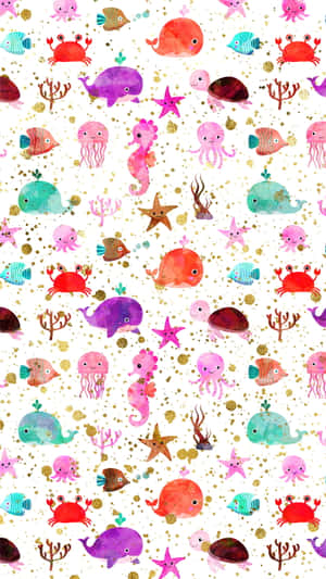 Cute Kawaii Sea Creatures Underwater Adventure Wallpaper