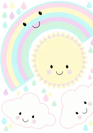 Cute Kawaii-style Rainbow Wallpaper Wallpaper