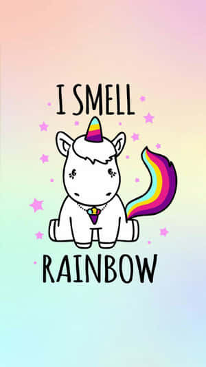 Cute Kawaii Unicorn With Rainbow Background Wallpaper