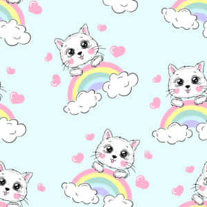 Cute Kitties In Rainbow Patterm Wallpaper