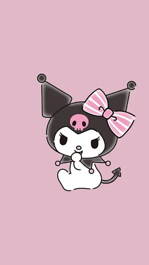 Cute Kuromi Dark Pink Background Wallpaper