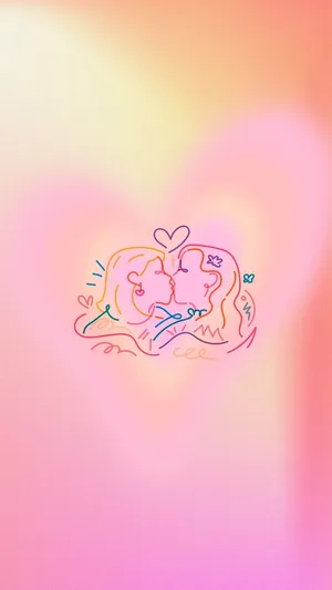 Cute Lgbt Lesbian Couple Kissing Aesthetic Wallpaper