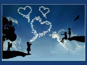 Cute Love People Blowing Bubble Hearts Wallpaper