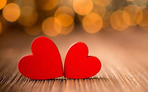 Cute Love Red Hearts On Wood Wallpaper