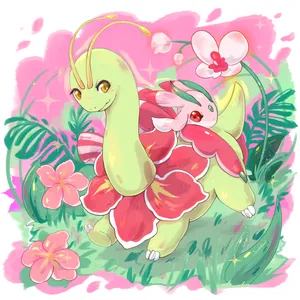 Cute Meganium And Lurantis Illustration Wallpaper