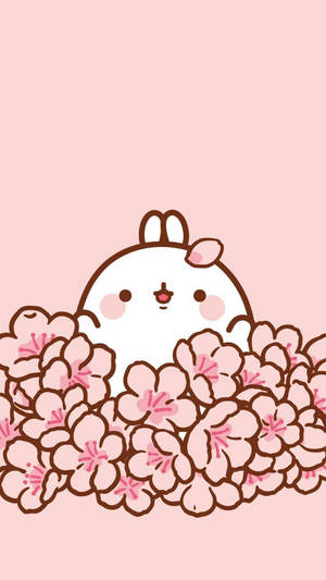 Cute Molang Bunny Pink Kawaii Wallpaper