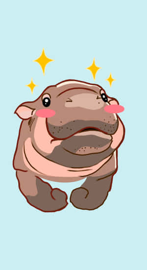 Cute Moo Deng Cartoon Wallpaper