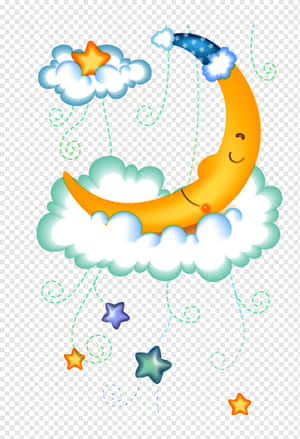Cute Moon Sleeping On The Clouds Wallpaper
