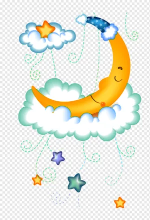 Cute Moon Sleeping On The Clouds Wallpaper