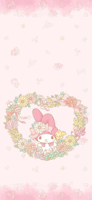 Cute My Melody In Floral Heart Frame Wallpaper