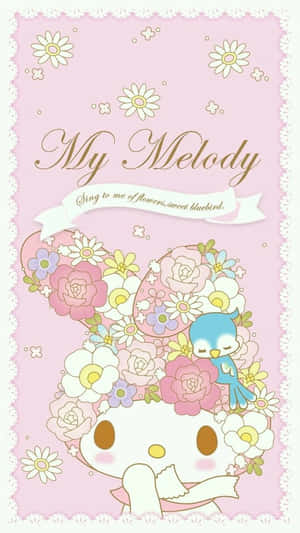 Cute My Melody Wearing Floral Headdress Wallpaper