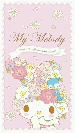 Cute My Melody Wearing Floral Headdress Wallpaper