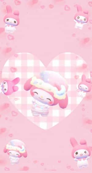Cute My Melody With Checkered Heart Wallpaper