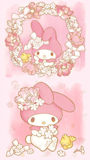 Cute My Melody With Floral Design Wallpaper