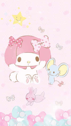Cute My Melody With Mouse Flat Wallpaper