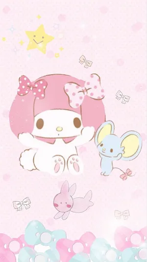 Cute My Melody With Mouse Flat Wallpaper