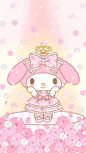 Cute My Melody With Pink Flowers Wallpaper