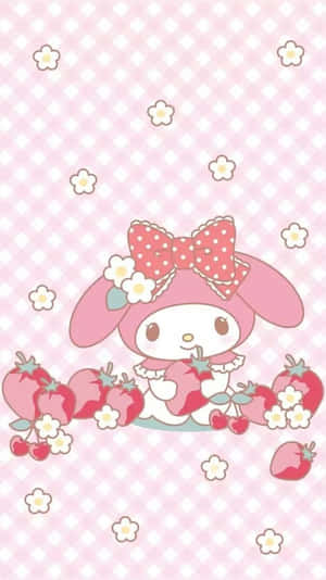 Cute My Melody With Strawberries And Flowers Wallpaper