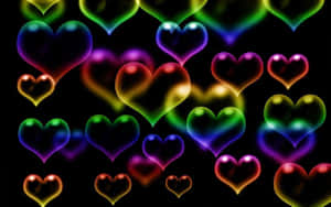 Cute Neon Rainbow Hearts Wallpaper