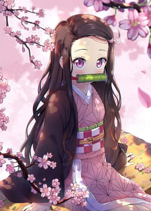 Cute Nezuko Kamado Sakura Aesthetic Wallpaper