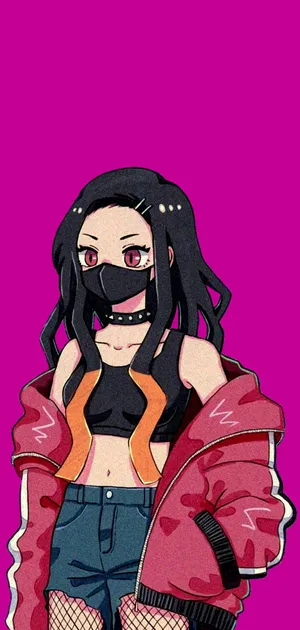 Cute Nezuko Kamado With Hip Hop Outfit Digital Illustration Wallpaper