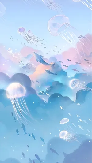 Cute Ocean Jellyfish Scene Wallpaper