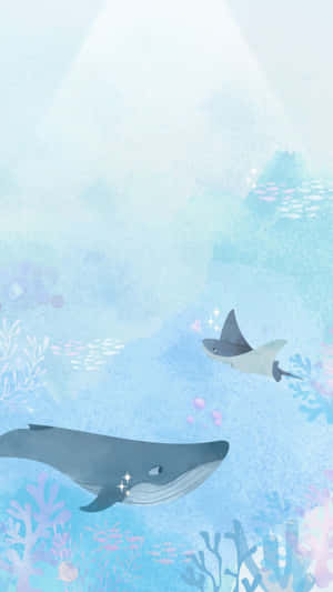 Cute Ocean Whale And Ray Wallpaper