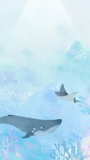 Cute Ocean Whale And Ray Wallpaper