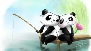 Cute Panda Fishing Wallpaper