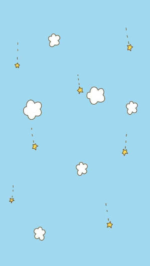 Cute Pastel Blue Aesthetic Cartoon Stars And Clouds Wallpaper